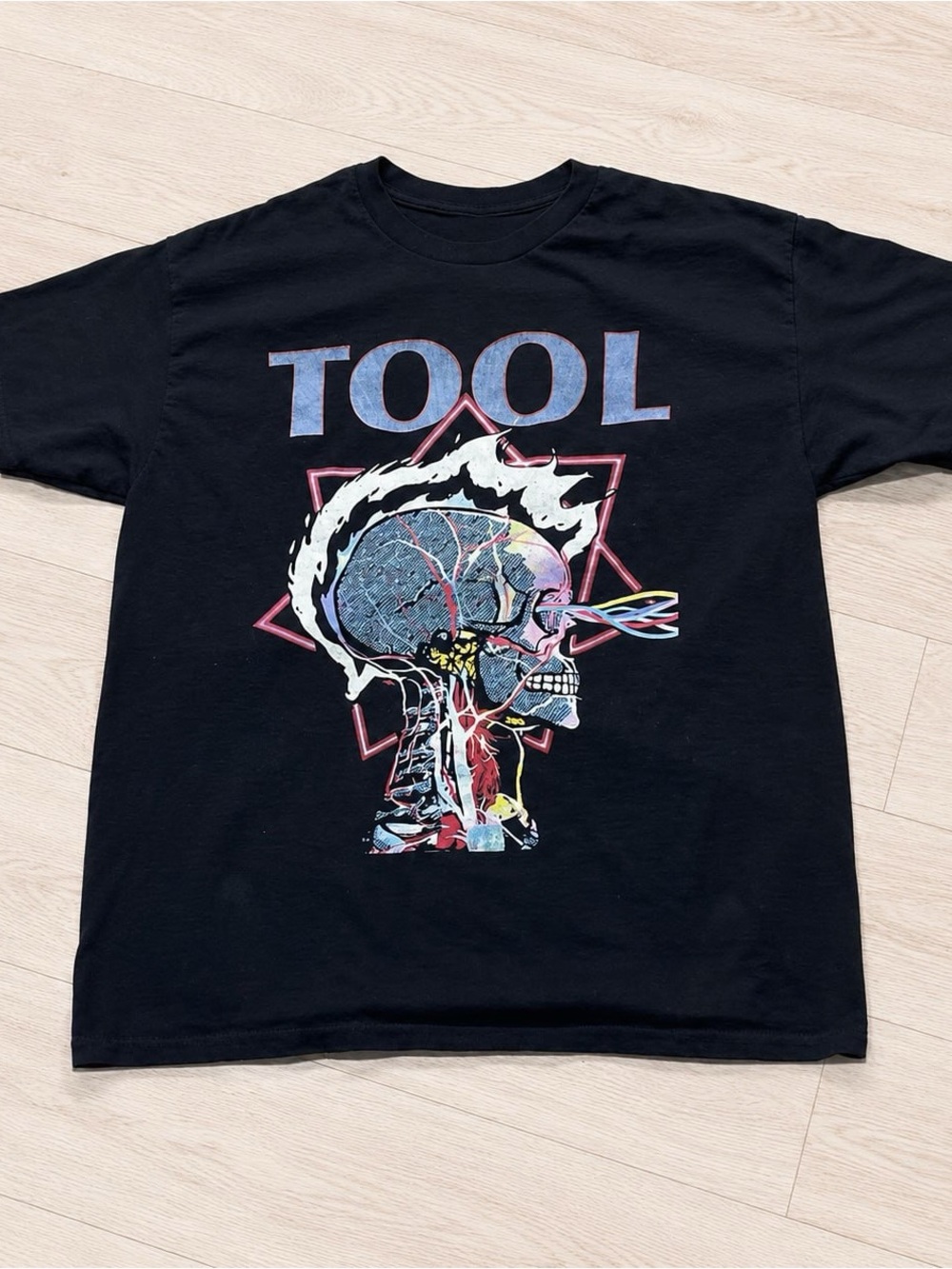 Tool Band Graphic T-Shirt Features Colorful Skul! Black Tee